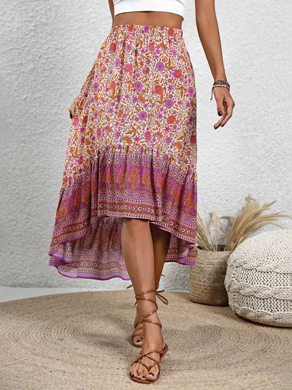 New casual women's bohemian skirt positioning printed floral skirt - Bottoms